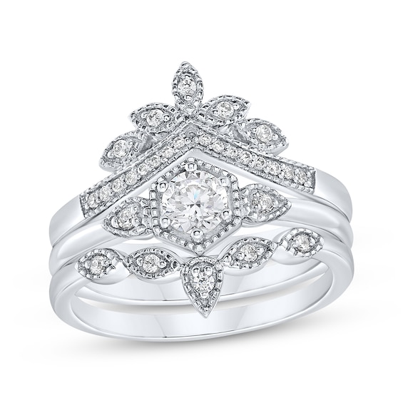 Round-Cut Diamond Vintage-Inspired Bridal Set 3/8 ct tw 14K White Gold