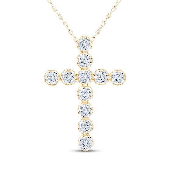 Kay Signature Collection Lab-Grown Diamond Cross Necklace 2 ct tw 10K Yellow Gold 18"