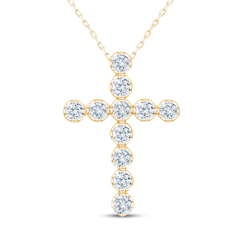 Main Image 1 of Kay Signature Collection Lab-Grown Diamond Cross Necklace 2 ct tw 10K Yellow Gold 18"