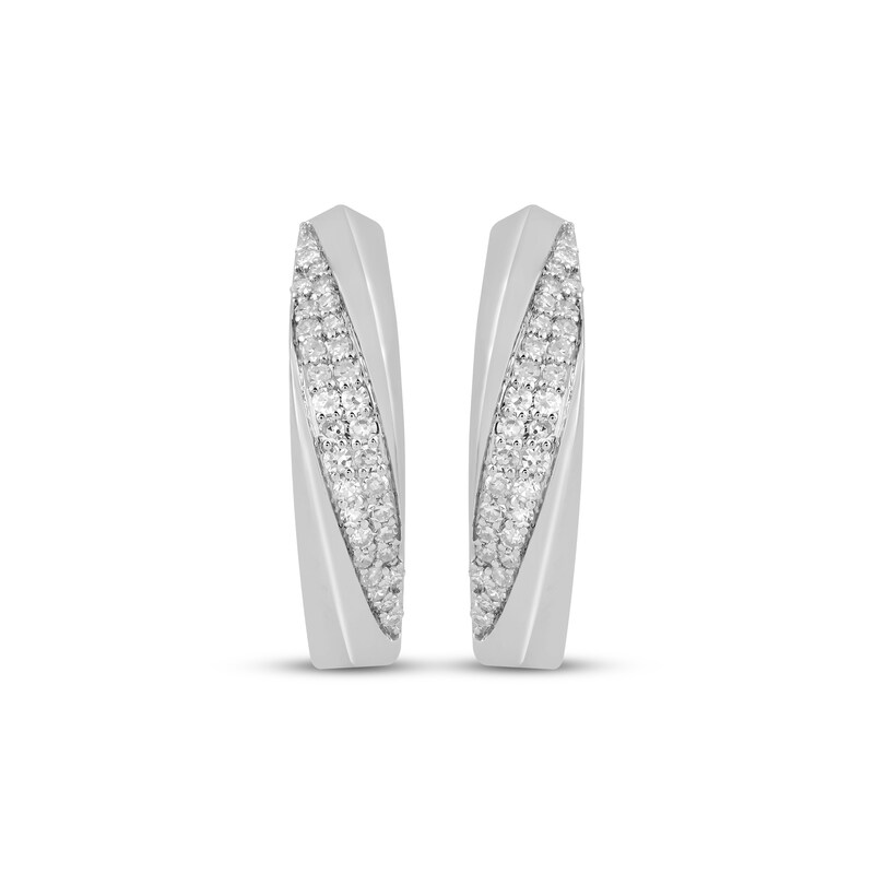Main Image 2 of KAY Lab-Grown Diamonds Diagonal Two-Row Hoop Earrings 1/2 ct tw 10K White Gold