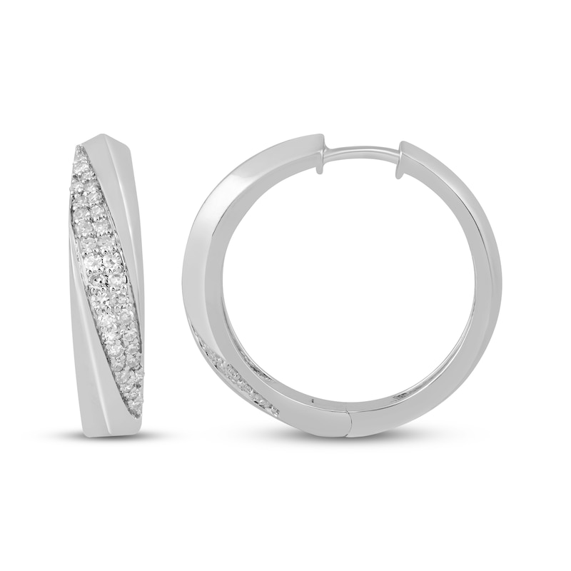 Main Image 3 of KAY Lab-Grown Diamonds Diagonal Two-Row Hoop Earrings 1/2 ct tw 10K White Gold