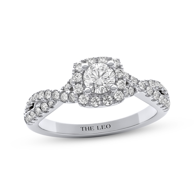 Main Image 1 of THE LEO Diamond Round-Cut Cushion Halo Engagement Ring 3/4 ct tw 14K White Gold