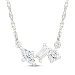 KAY Lab-Grown Diamonds Marquise, Round & Emerald-Cut Three-Stone Necklace 1/3 ct tw Sterling Silver 18"