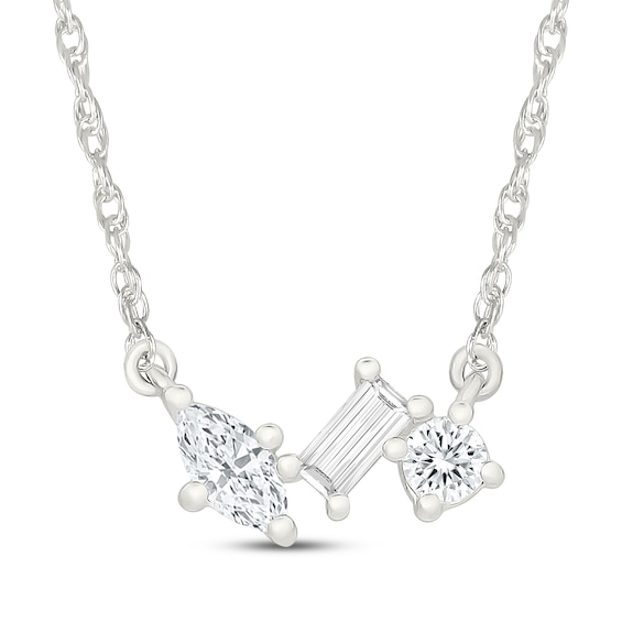 KAY Lab-Grown Diamonds Marquise, Round & Emerald-Cut Three-Stone Necklace 1/3 ct tw Sterling Silver 18"