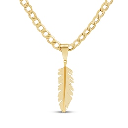 Men's Feather Necklace 10K Yellow Gold 22"