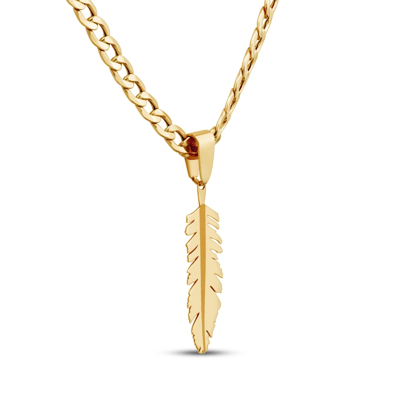 Main Image 2 of Men's Feather Necklace 10K Yellow Gold 22"