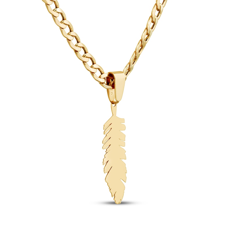 Main Image 3 of Men's Feather Necklace 10K Yellow Gold 22"