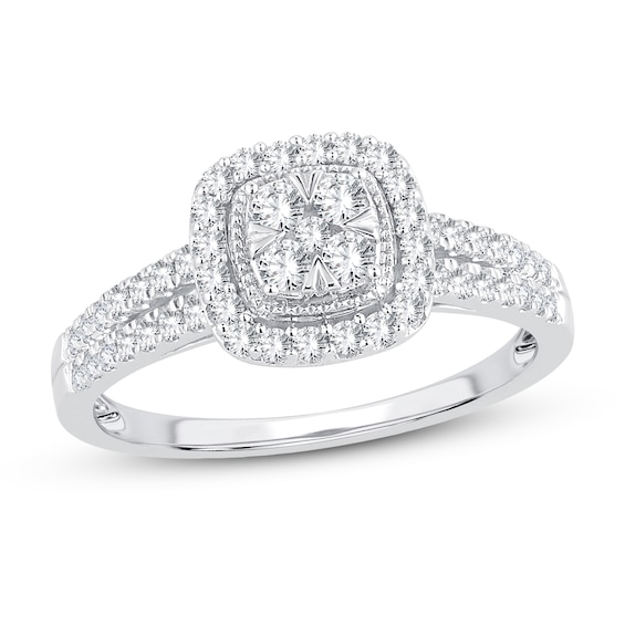 Now + Forever Multi-Diamond Engagement Ring 1/2 ct tw Round-cut 10K White Gold