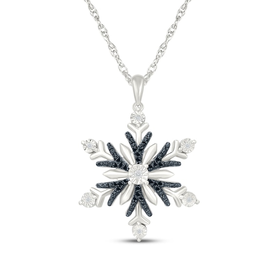 Black & White Diamond Snowflake Necklace 1/10 ct tw Sterling Silver 18"