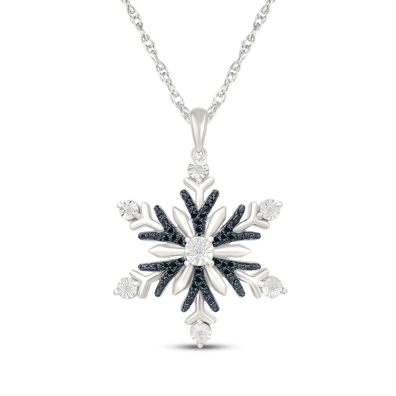 Main Image 1 of Black & White Diamond Snowflake Necklace 1/10 ct tw Sterling Silver 18"