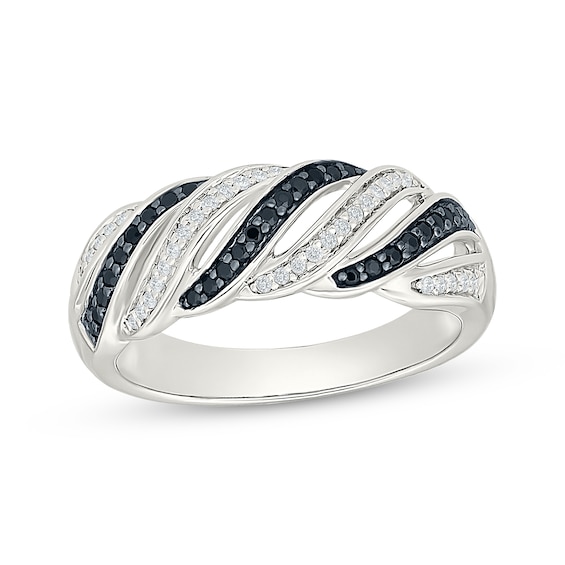 Black & White Diamond Swirl Ring 1/4 ct tw Sterling Silver