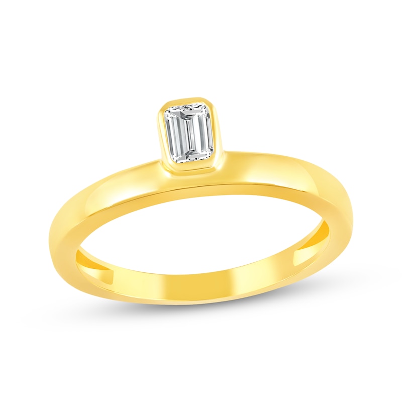 Main Image 1 of STUDIO BY KAY Bezel-Set Emerald-Cut Lab-Grown Diamond Ring 1/4 ct tw 24K Yellow Gold Vermeil Sterling Silver (F/SI2)