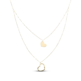 Double Layer Heart Necklace 10K Yellow Gold 18"