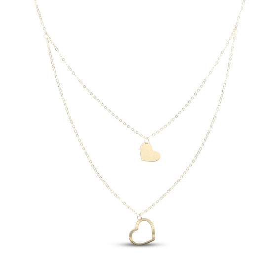 Double Layer Heart Necklace 10K Yellow Gold 18"