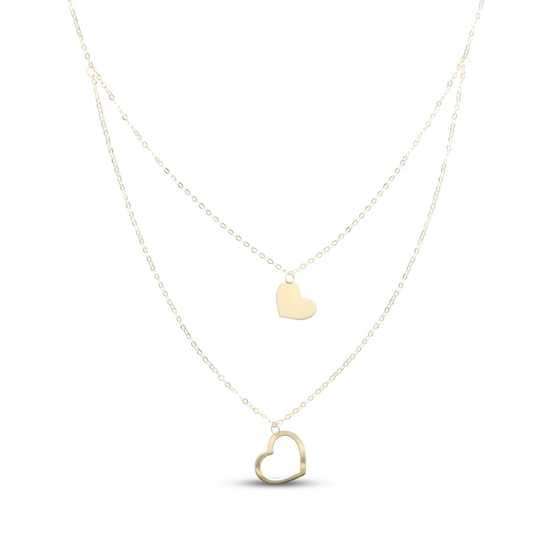 Main Image 1 of Double Layer Heart Necklace 10K Yellow Gold 18"