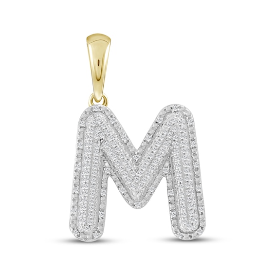 Diamond Puff Letter M Initial Charm 1/3 ct tw 10K Yellow Gold