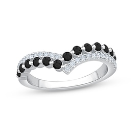 Now + Forever Black & White Diamond Chevron Crossover Anniversary Ring 5/8 ct tw 14K White Gold