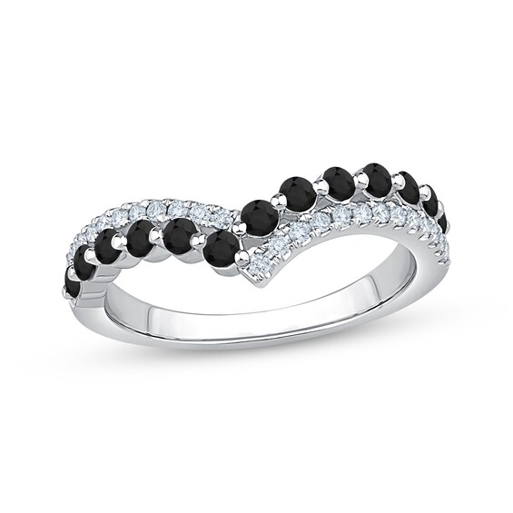 Now + Forever Black & White Diamond Chevron Crossover Anniversary Ring 5/8 ct tw 14K White Gold