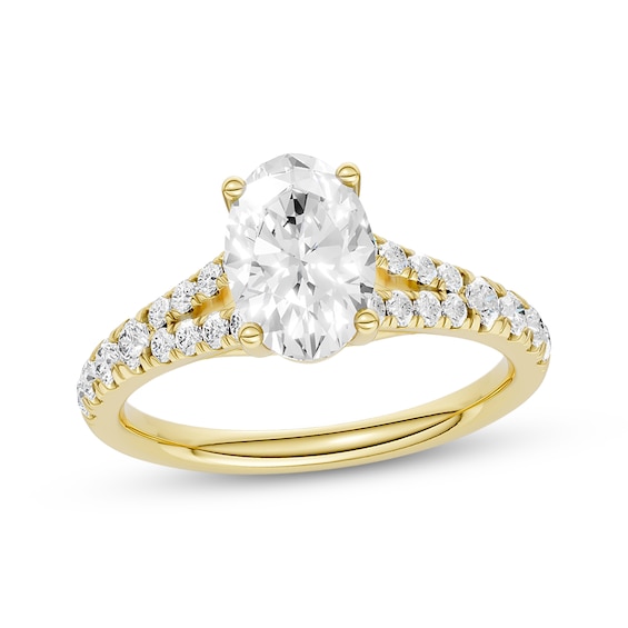 Now + Forever Lab-Grown Diamonds Oval-Cut Split Shank Engagement Ring 1-1/3 ct tw 14K Yellow Gold