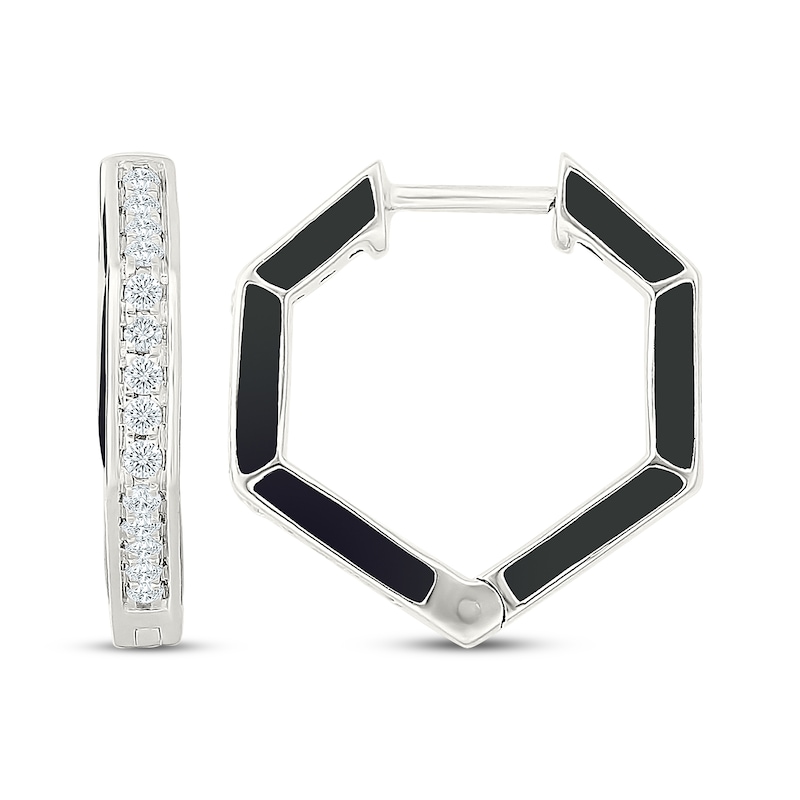 Main Image 3 of KAY Lab-Grown Diamonds Black Enamel Hexagon Hoop Earrings 1/4 ct tw Sterling Silver