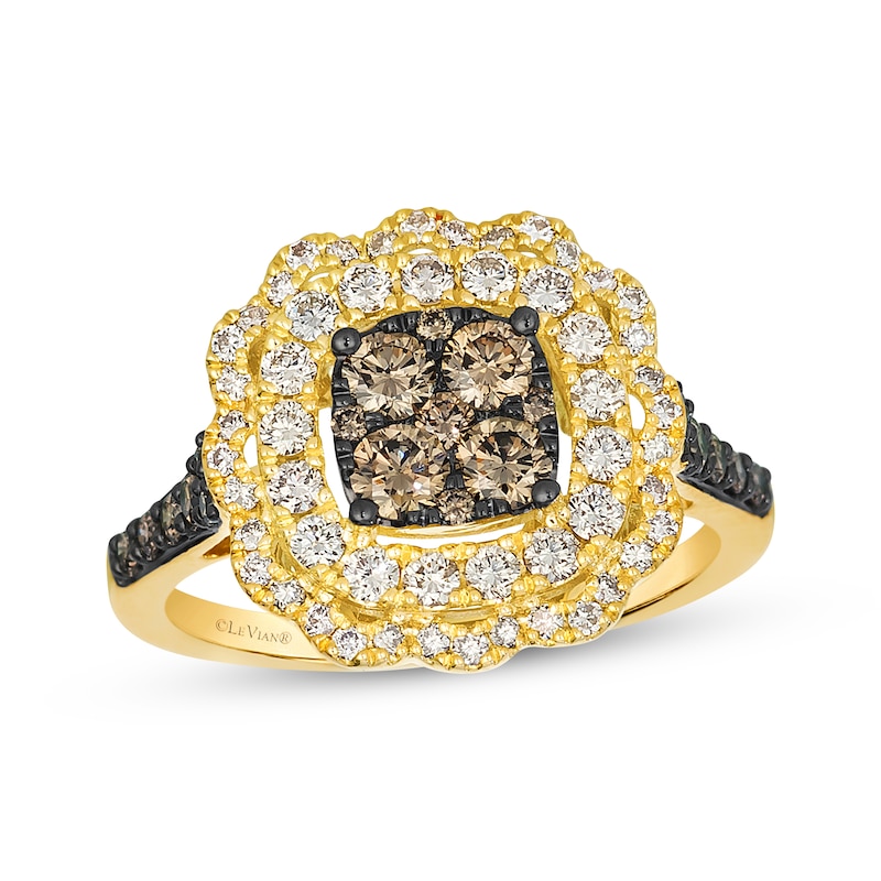 Main Image 1 of Le Vian Vault Multi-Diamond Scalloped Halo Ring 1-1/5 ct tw 14K Honey Gold