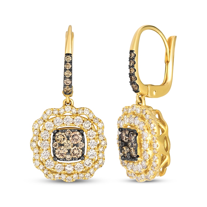 Main Image 1 of Le Vian Vault Multi-Diamond Scalloped Halo Dangle Earrings 1-3/4 ct tw 14K Honey Gold