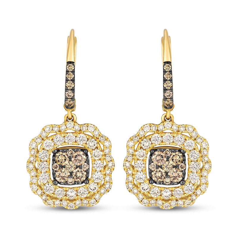 Main Image 2 of Le Vian Vault Multi-Diamond Scalloped Halo Dangle Earrings 1-3/4 ct tw 14K Honey Gold