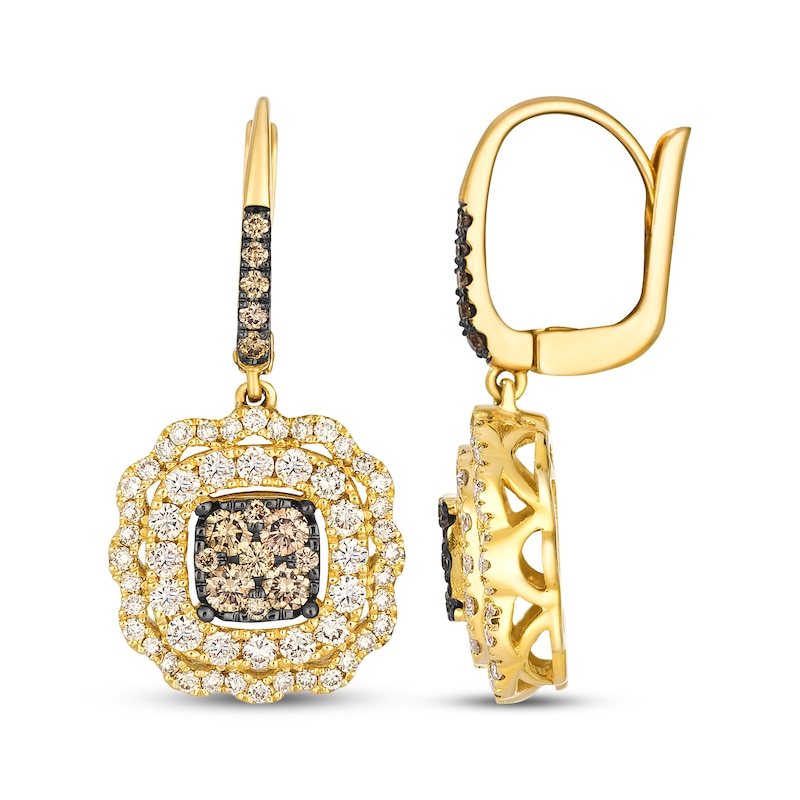 Main Image 3 of Le Vian Vault Multi-Diamond Scalloped Halo Dangle Earrings 1-3/4 ct tw 14K Honey Gold