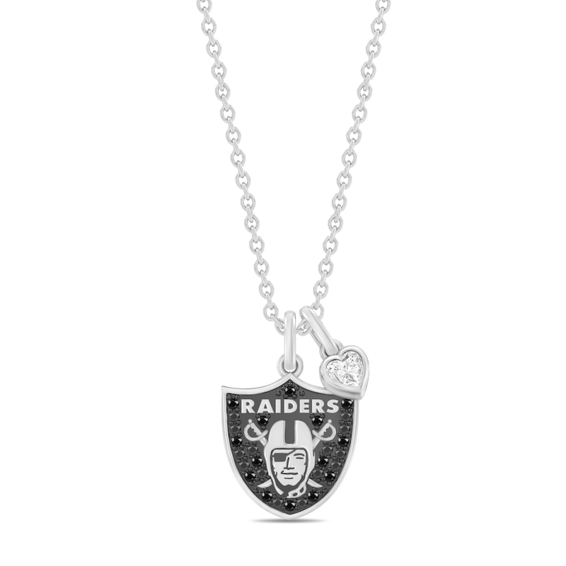 Main Image 1 of True Fans Las Vegas Raiders 1/10ct tw Shield Logo "RAIDERS" Heart Necklace Sterling Silver