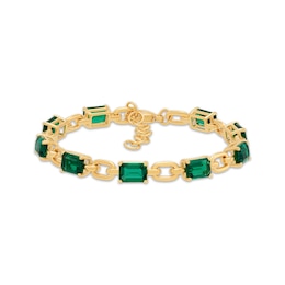 STUDIO BY KAY Emerald-Cut Lab-Created Emerald Link Bracelet 24K Yellow Gold Vermeil Sterling Silver 7.75"