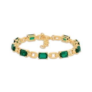 STUDIO BY KAY Emerald-Cut Lab-Created Emerald Link Bracelet 24K Yellow Gold Vermeil Sterling Silver 7.75"