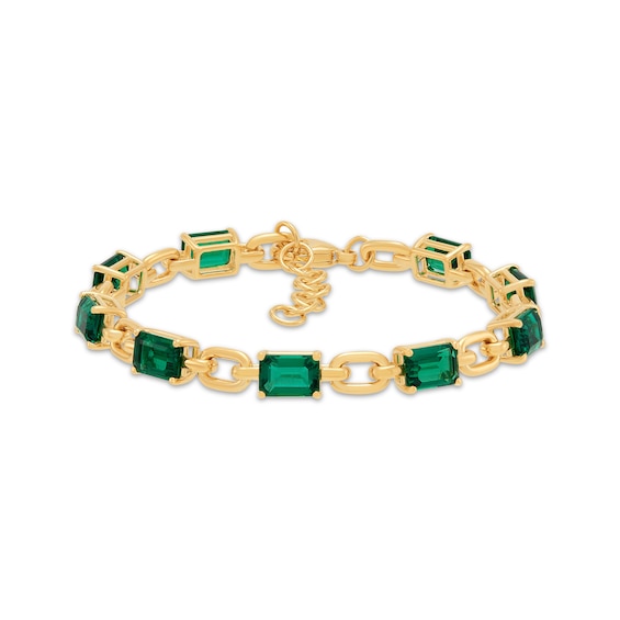 STUDIO BY KAY Emerald-Cut Lab-Created Emerald Link Bracelet 24K Yellow Gold Vermeil Sterling Silver 7.75"