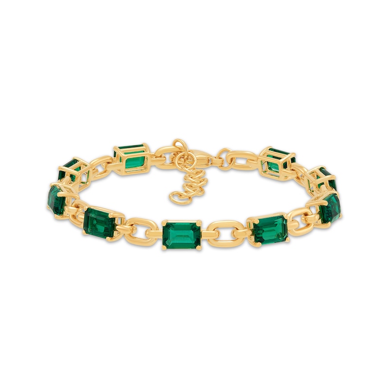 Main Image 1 of STUDIO BY KAY Emerald-Cut Lab-Created Emerald Link Bracelet 24K Yellow Gold Vermeil Sterling Silver 7.75"
