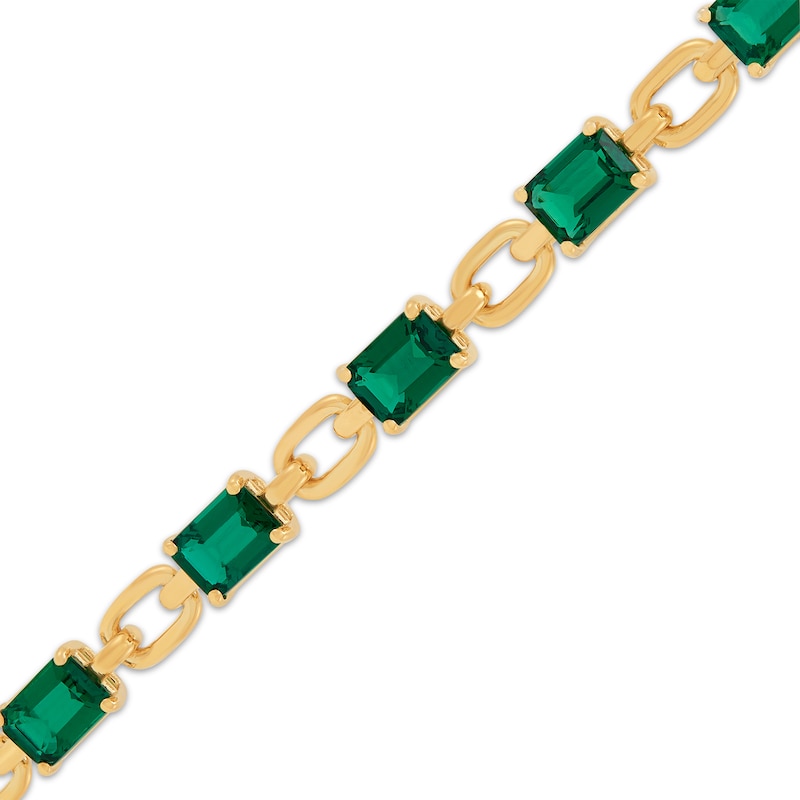 Main Image 2 of STUDIO BY KAY Emerald-Cut Lab-Created Emerald Link Bracelet 24K Yellow Gold Vermeil Sterling Silver 7.75"