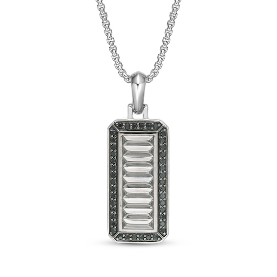 Twelve Crowns Men's Natural Black Spinel Textured Tag Necklace Sterling Silver with Black Rhodium Plate 24"