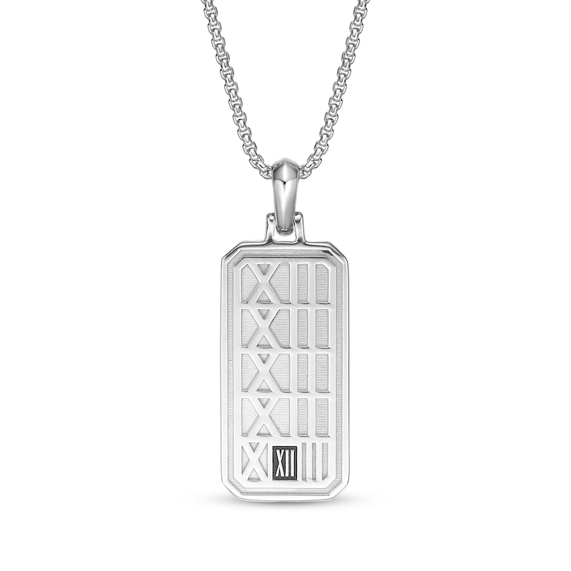 Main Image 3 of Twelve Crowns Men's Natural Black Spinel Textured Tag Necklace Sterling Silver with Black Rhodium Plate 24"