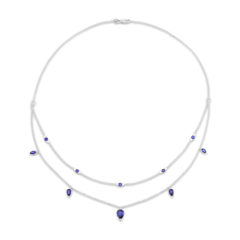 Main Image 1 of Pear-Shaped Blue & White Lab-Created Sapphire Layered Necklace Sterling Silver 18"