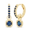 Thumbnail Image 1 of STUDIO BY KAY Cushion-Cut Blue Lab-Created Sapphire Hoop Drop Earrings 24K Yellow Gold Vermeil Sterling Silver