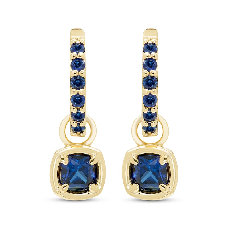 Main Image 2 of STUDIO BY KAY Cushion-Cut Blue Lab-Created Sapphire Hoop Drop Earrings 24K Yellow Gold Vermeil Sterling Silver