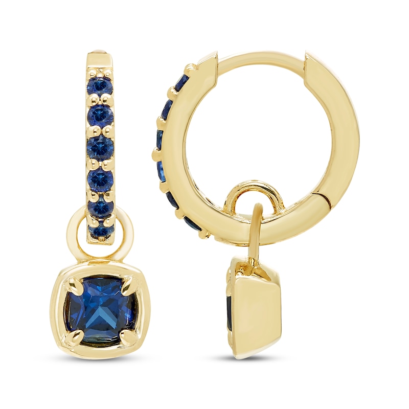 Main Image 3 of STUDIO BY KAY Cushion-Cut Blue Lab-Created Sapphire Hoop Drop Earrings 24K Yellow Gold Vermeil Sterling Silver