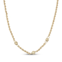 2.2mm Bead Station Rope Chain Necklace Hollow 10K Yellow Gold 18"