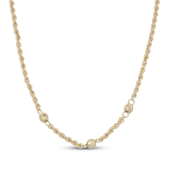 2.2mm Bead Station Rope Chain Necklace Hollow 10K Yellow Gold 18"
