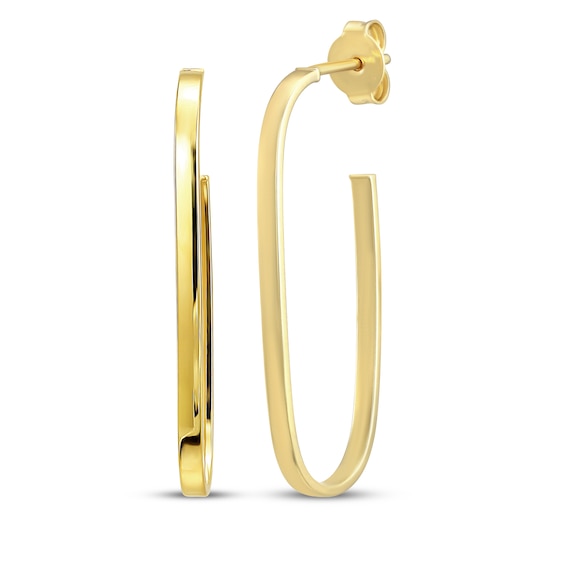 Reaura Rectangle J-Hoop Earrings 32mm Repurposed 10K Yellow Gold