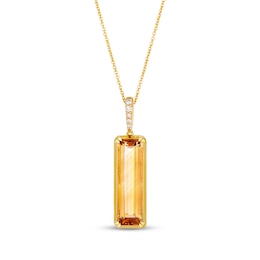 Le Vian Emerald-Cut Citrine Necklace 1/20 ct tw Diamonds 14K Honey Gold 19"