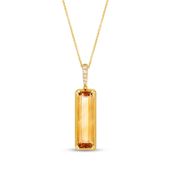 Le Vian Emerald-Cut Citrine Necklace 1/20 ct tw Diamonds 14K Honey Gold 19"
