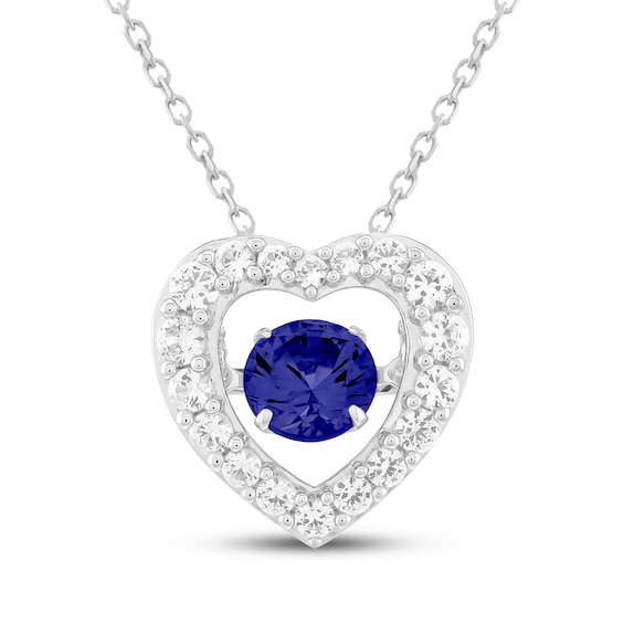 Unstoppable Love Blue Lab-Created Sapphire & White Lab-Created Sapphire Heart Necklace Sterling Silver 18"