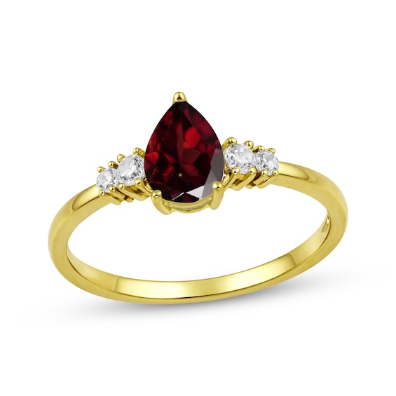 KAY Lab-Grown Diamonds Pear-Shaped Natural Garnet Ring 1/10 ct tw 10K Yellow Gold