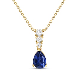KAY Lab-Grown Diamonds Pear-Shaped Blue Lab-Created Sapphire Drop Necklace 1/10 ct tw 10K Yellow Gold 18"