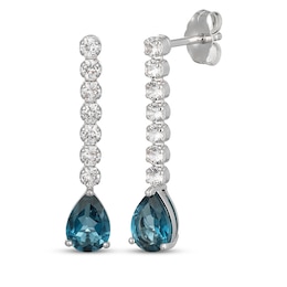 Pear-Shaped Oceanic Blue Topaz & White Lab-Created Sapphire Drop Earrings Sterling Silver