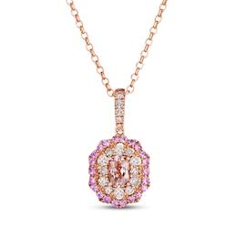 Le Vian Cushion-Cut Morganite & Pink Sapphire Halo Necklace 3/8 ct tw Diamonds 14K Strawberry Gold 19"